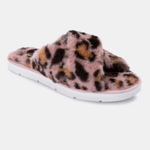 Dolce Vita pink soft faux fur leopard print slippers slides